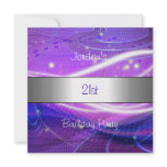 Purple Blue Swirl Silver Trim 21st Birthday Party invitations