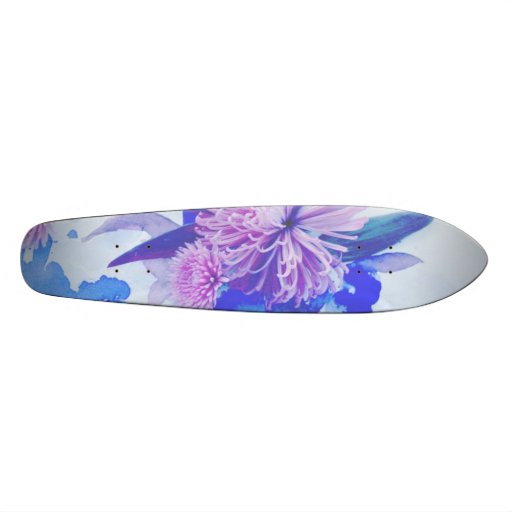 Purple, Blue & Teal Floral Printed Longboard Skateboard Deck Zazzle