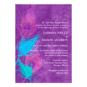 Purple, Blue, Teal Peacock Theme Wedding Invites
