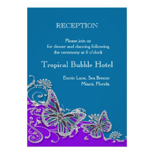 Purple blue wedding butterfly floral custom invites