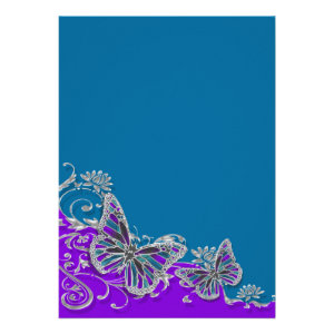 Purple blue wedding butterfly floral custom invites