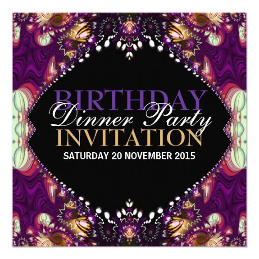 Purple Bohemian Birthday Dinner Party Invitation