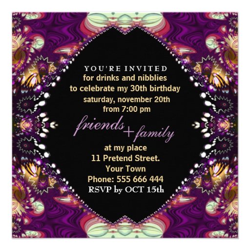 Purple Bohemian Birthday Dinner Party Invitation