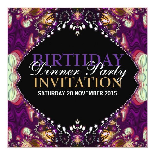 Purple Bohemian Birthday Dinner Party Invitation