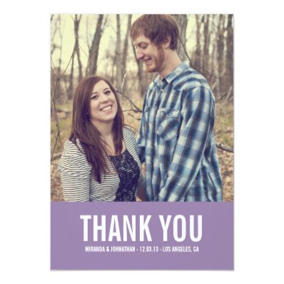 Purple Bold Photo Wedding Thank You Cards