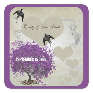 Purple Borders Heart Leaf Tree Weddings sticker
