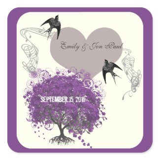 Purple Borders Mink Heart Leaf Tree Weddings sticker