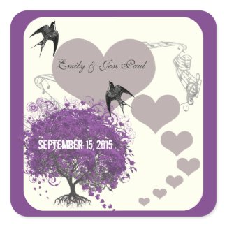 Purple Borders Mink Heart Leaf Tree Weddings sticker
