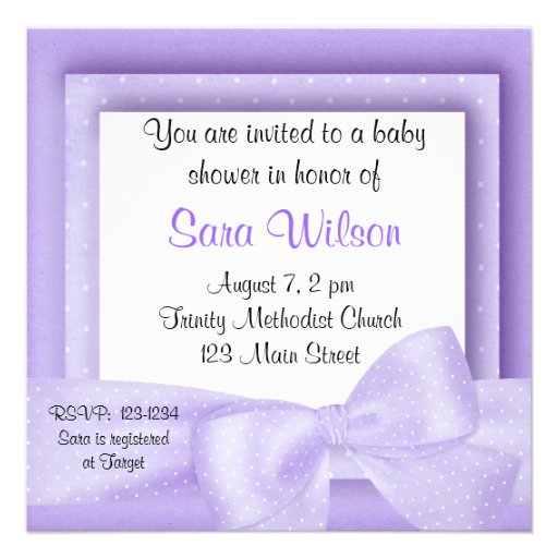 Purple Bow Baby Shower Invitation