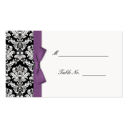 Purple Bow Damask Wedding Placecards Business Cards (front side)