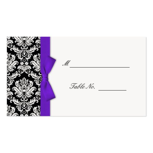 Purple Bow Damask Wedding Placecards Business Card Templates (front side)