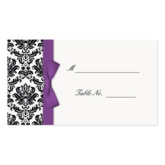 Purple Bow Damask Wedding Placecards Business Card Template