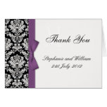 Purple Bow Damask Wedding Thank You Cards