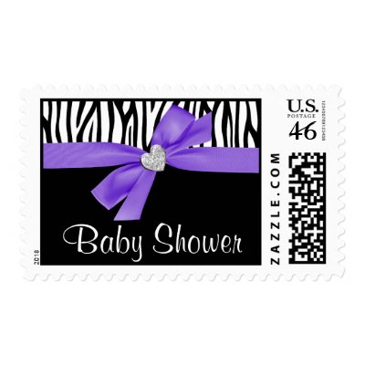 Purple Bow Diamond Heart Zebra Baby Shower Postage Stamps