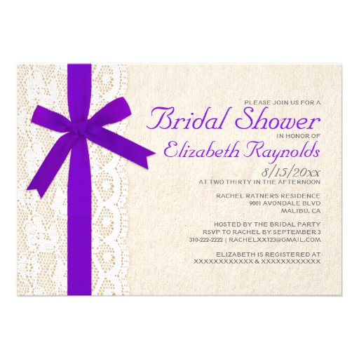 Purple Bow & Lace Bridal Shower Invitations