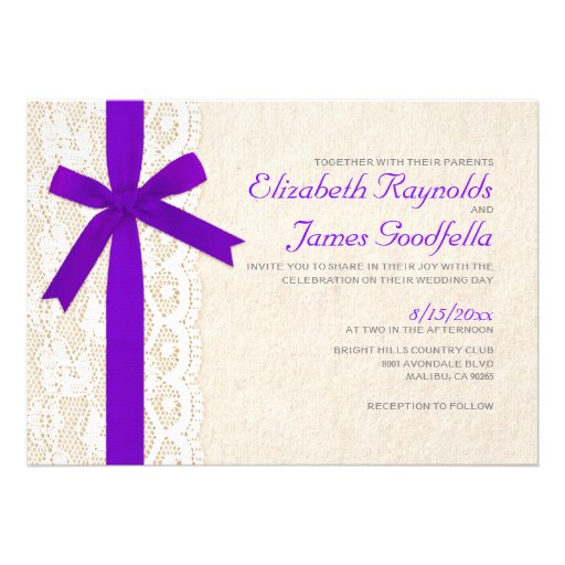 Purple Bow & Lace Wedding Invitations