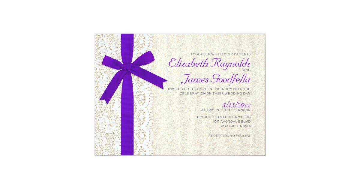 wedding invitations with bows purple bow lace wedding invitations zazzle wedding invitations with bows purple bow lace wedding invitations zazzle