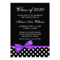 Purple Bow Polka Dots Graduation Announcement invitations
