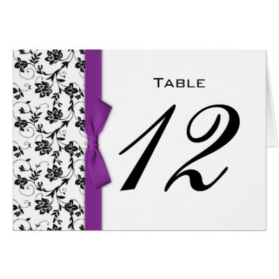 Purple Bow Wedding Table Number Greeting Cards by Eternalflame