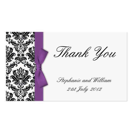 Purple Bow with Damask Thank You Cards Business Card (front side)