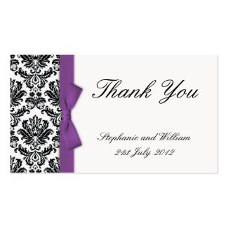 Purple Bow with Damask Thank You Cards Business Card