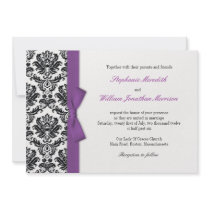 Purple Bow with Damask Wedding Invitation