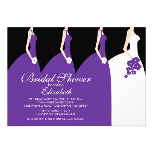 ... bride bridesmaid in purple dresses bridal shower invitation set on