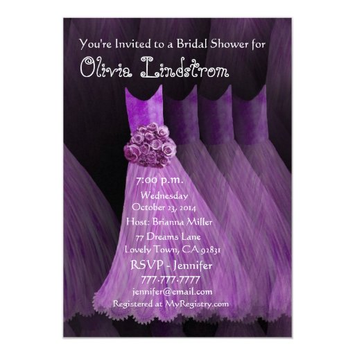PURPLE Bridesmaid Dresses Bridal Shower Metallic 5x7 Paper Invitation ...