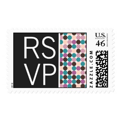 Purple Brown Blue Dots Wedding RSVP Stamps by AllyJCat