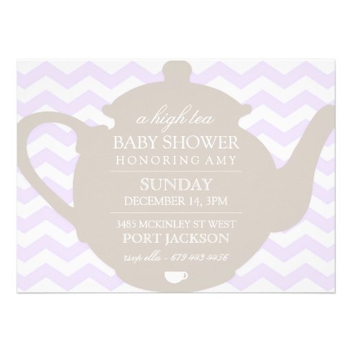 purple_brown_chevron_high_tea_baby_shower_invite ...