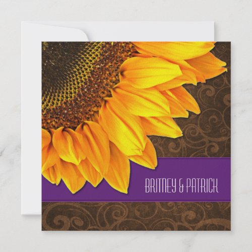 Purple Brown Country Sunflower Wedding Invitations invitation 