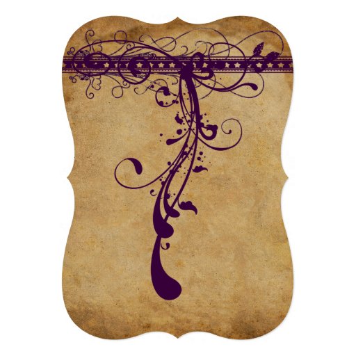 Purple Brown Paper Funky Elegant Swirls Custom Invite