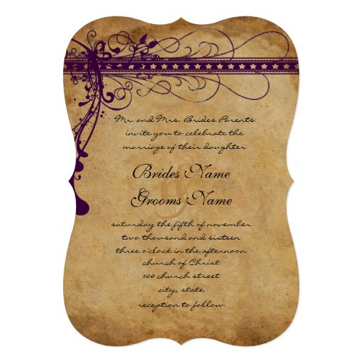 Purple Brown Paper Funky Elegant Swirls Custom Invite