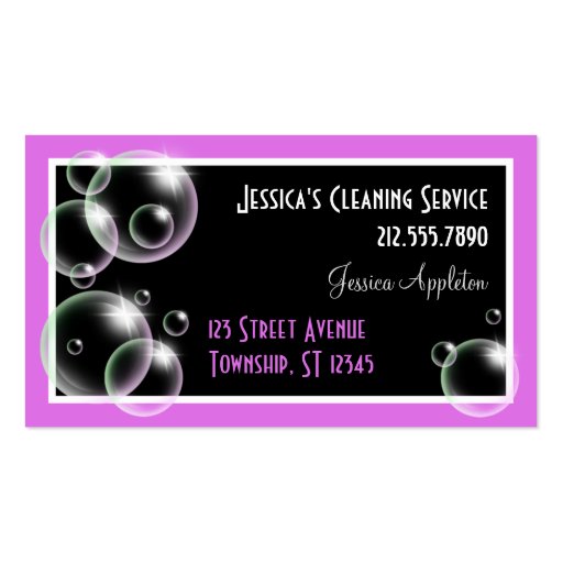 Purple Bubbles Cleaning Service Business Cards (front side)