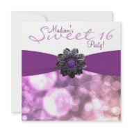 Purple Bubbles Jewel Sweet 16 Birthday Party invitation