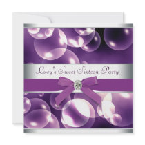 Purple Bubbles Purple Sweet 16 Birthday Party Announcement