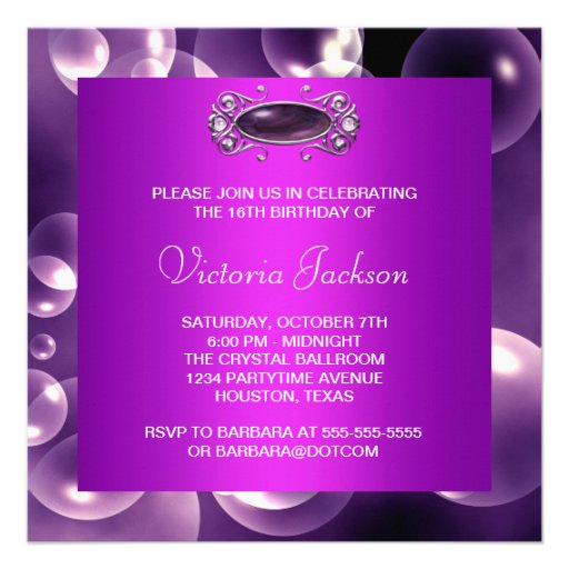 Purple Bubbles Purple Sweet 16 Party Personalized Announcement
