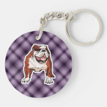 Purple Bulldog Round Acrylic Key Chain