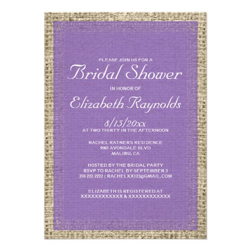 Purple Burlap Bridal Shower Invitations