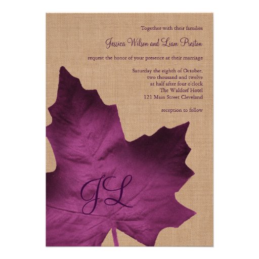 Purple Burlap Monogrammed Wedding Invitation