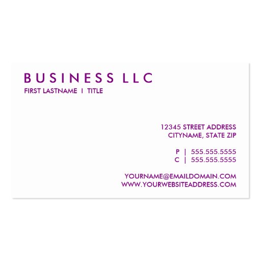 purple. business card (back side)