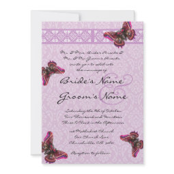 Purple Butterflies Damask Wedding Invitation invitation