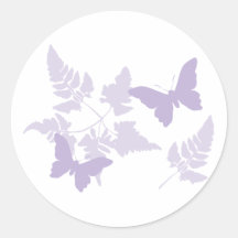 Purple Butterflies Lavender Ferns Round Sticker