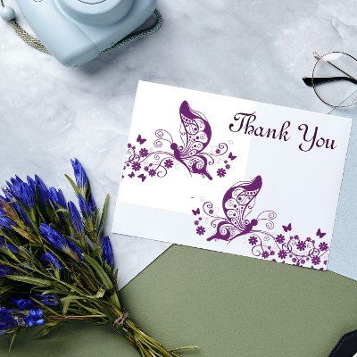 Purple butterflies thank you cards