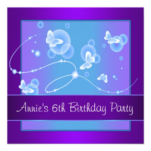 Purple Butterfly 6th Birthday Party Custom Invitation