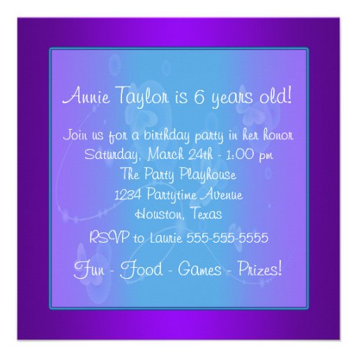 Purple Butterfly 6th Birthday Party Custom Invitation