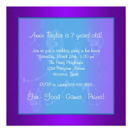 Purple Butterfly 7th Birthday Party Custom Announcements