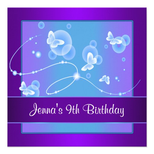 Purple Butterfly 9th Birthday Party Invitation 9