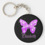 Purple butterfly and stars personalized with name basic round button keychain