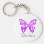 Purple butterfly and stars personalized with name basic round button keychain